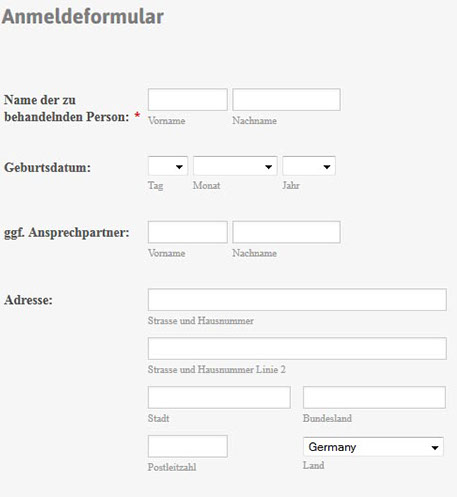 Anmeldeformular Vorschau